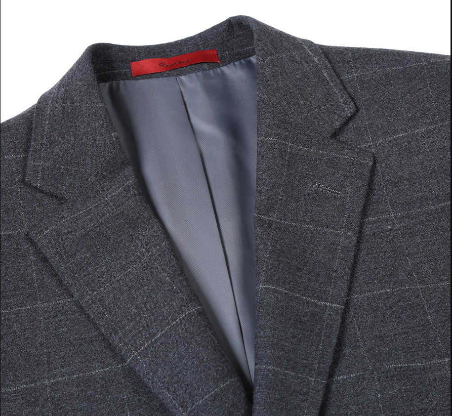 Raphael Mens Gray Windowpane Slim Fit Notch Lapels 2 Buttons Stretch Suit