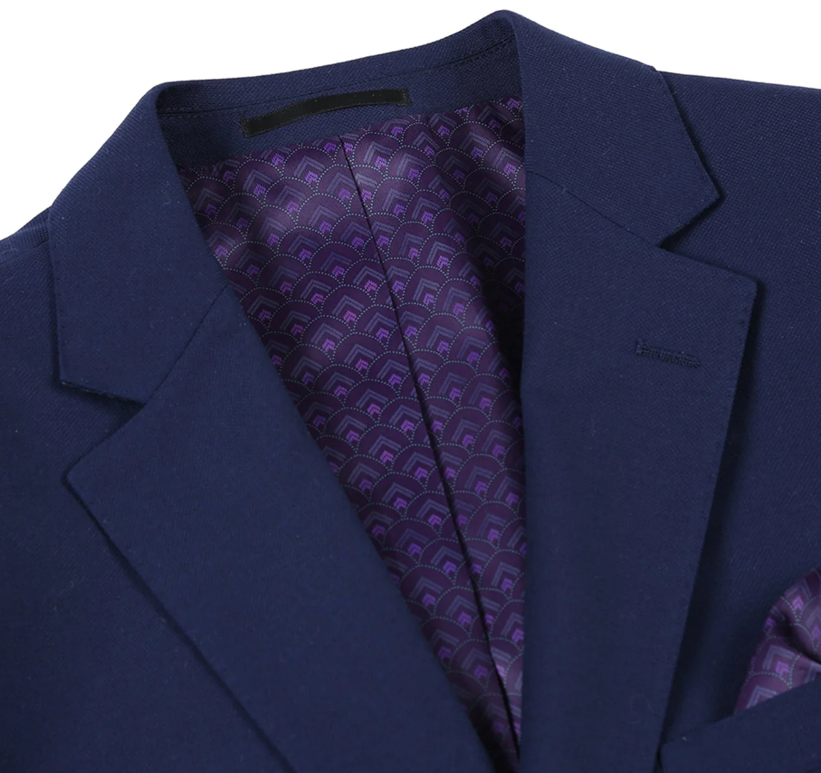 Raphael Navy Blue with Purple Lining Classic Fit Two-Button Notch Lapel Blazer