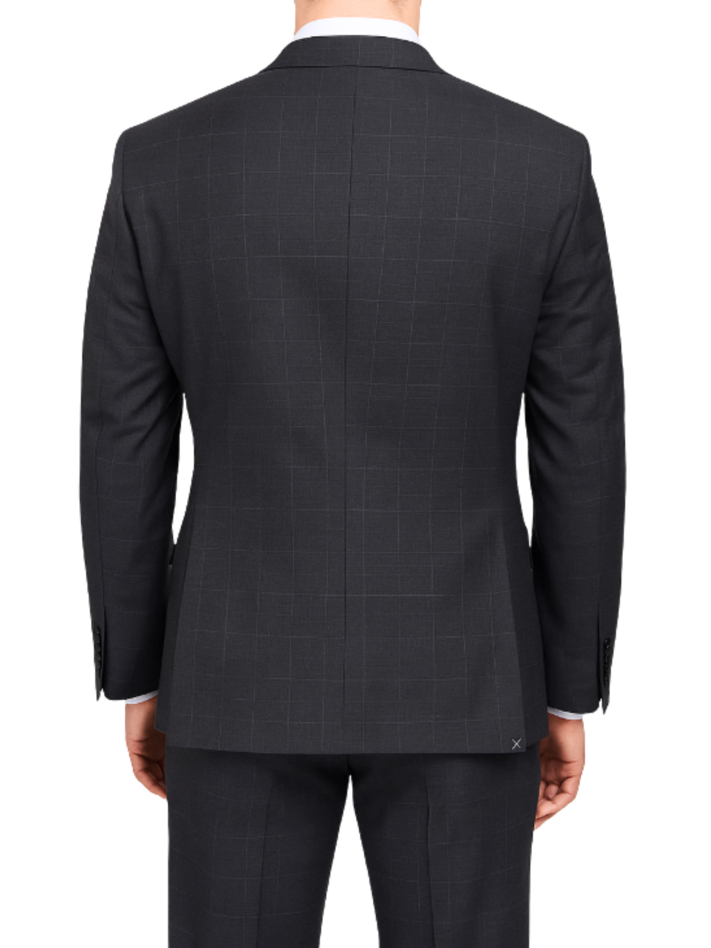 Tommy Hilfiger Charcoal Grey with Light Blue Windowpane Modern Fit Notch Lapel Wool Stretch Suit