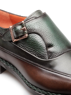 Mezlan Mens Green and Brown Monk Strap Leather Dress Shoes