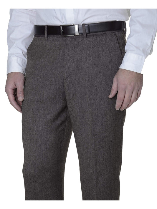 American Rag Mens Slim Fit Brown Herringbone Machine Washable Dress Pants