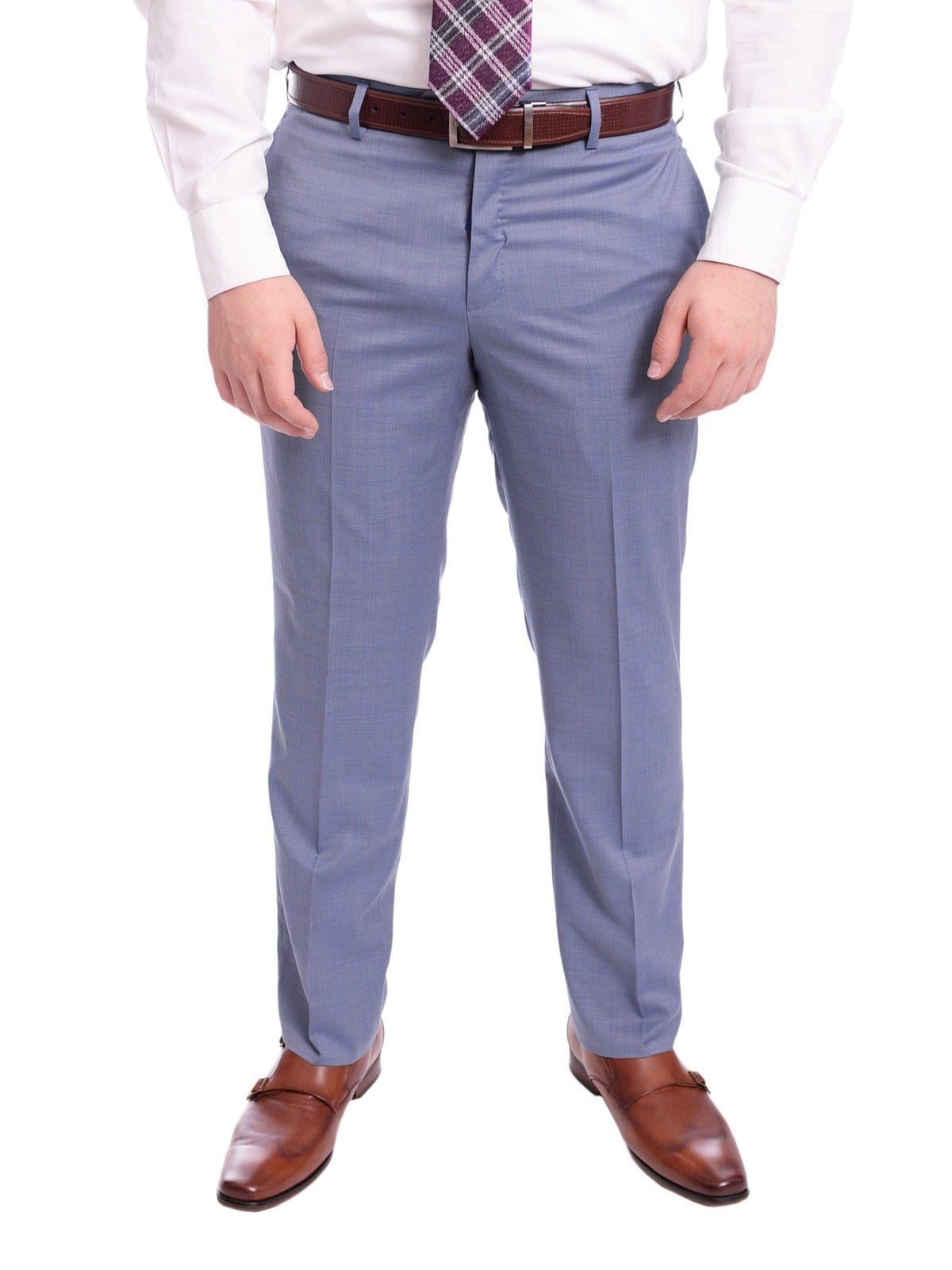 Napoli Slim Fit Light Blue Textured Half Canvassed Two Button Wool Suit