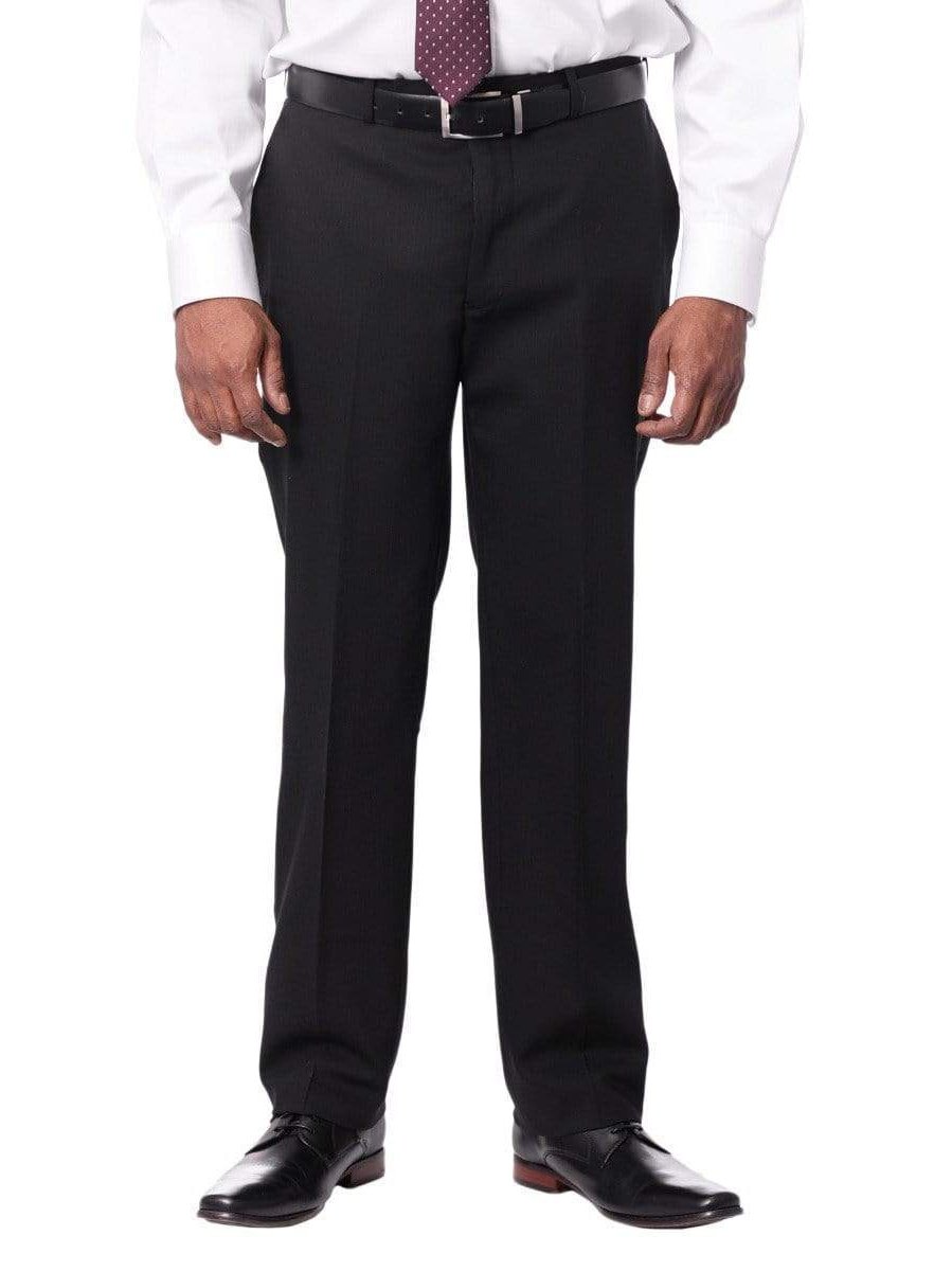 Montefino Mens Solid Black 100% Wool Slim Fit Quality Dress Pants