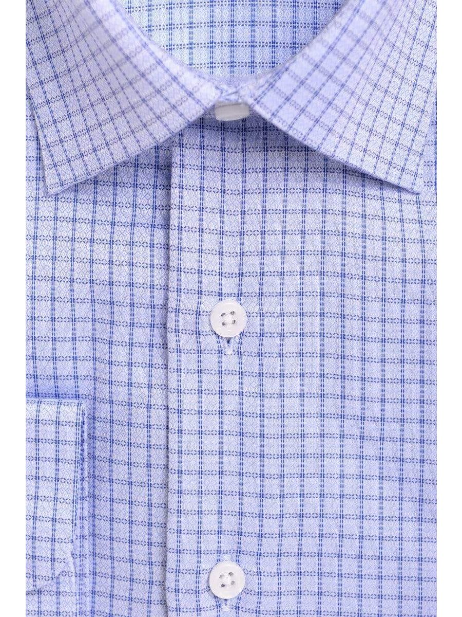 Mens Classic Fit Blue Check With Mini Diamonds Spread Collar Cotton Dress Shirt
