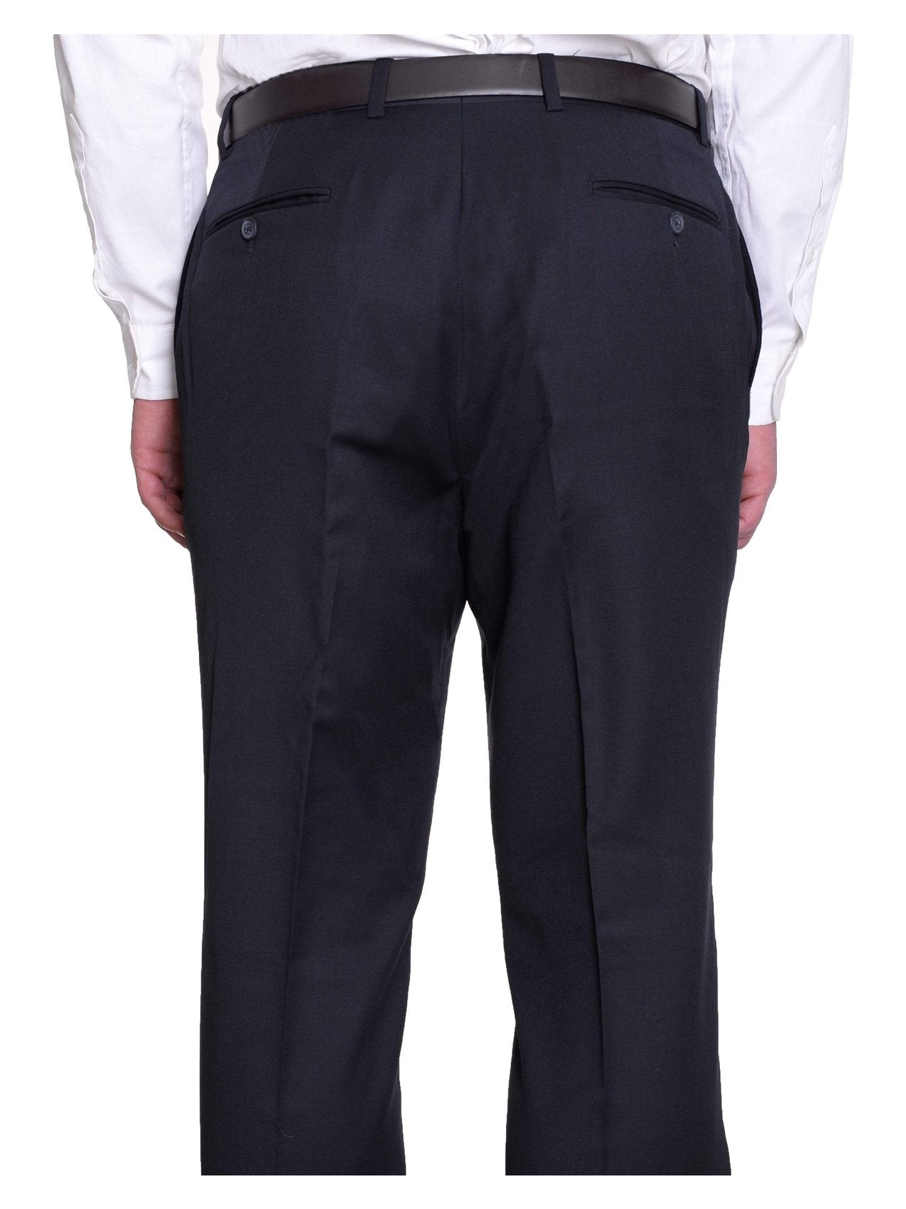 Tommy Hilfiger Mens Trim Fit Solid Navy Blue Flat Front Worsted Wool Dress Pants